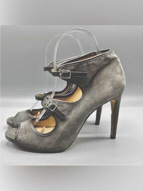 Ann Taylor Size 8 Gray Suede Buckle Strap Heels